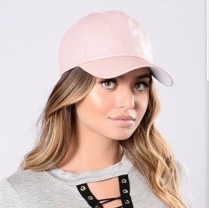 Blush faux leather fashion nova cap w/velcro back